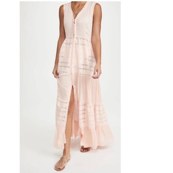 Playa Lucila Embroidered Eyelet Tiered Sleeveless Button-Up Maxi Dress Small - Picture 10 of 10